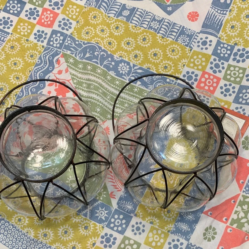Sonoma Coppery Black Wire Glass Tea Light Holder Lantern Pair